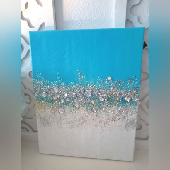 Original Glittery Abstract Blue Gem  Painting - Picture 3 of 3
